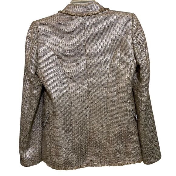 ELIE TAHARI Jezebel SZ 4 Tweed Jacket Beige Champagne Edge English Countryside - Picture 4 of 14